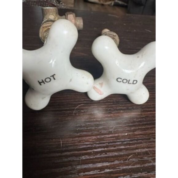 Antique Vintage White Porcelain Cross Handle Faucet Knobs Hot Cold X Handles 8" - Picture 2 of 5